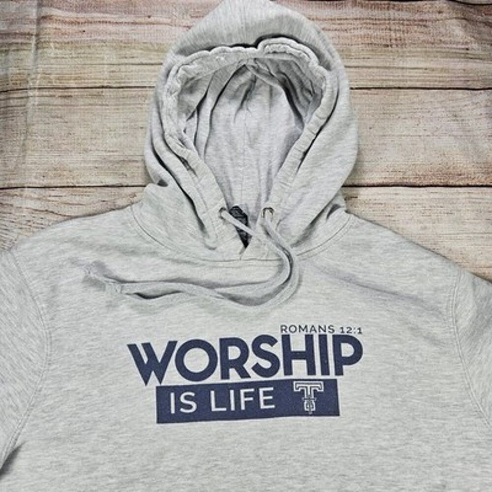 Worship Is Life Christian Romans 12:1 District Hoodie Men's Grey M Pullover